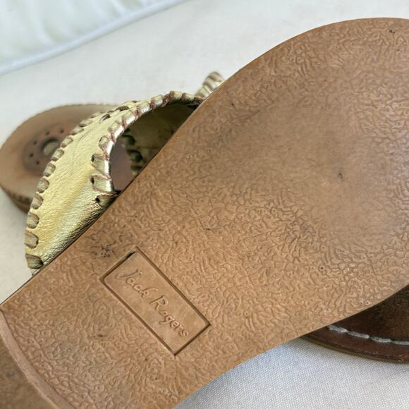 Jack Rogers Jacks Miss Hamptons Sandals 6 Black Gold Leather Flats Flip Flops - Picture 5 of 5